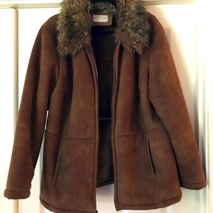 White Stag faux leather/suede coat with fur collar. Perfect condition. Rare find